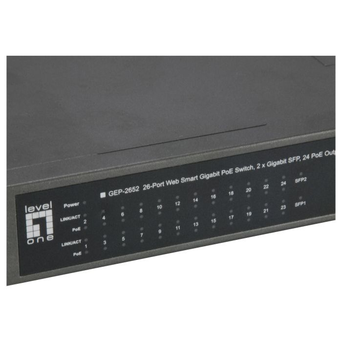 LevelOne GEP-2652 Switch Gestionado 24x PoE+ Gigabit Ethernet Montaje en Rack 370W 2xSFP 3 LevelOne GEP-2652 Switch Gestionado 24x PoE+ Gigabit Ethernet Montaje en Rack 370W 2xSFP 3