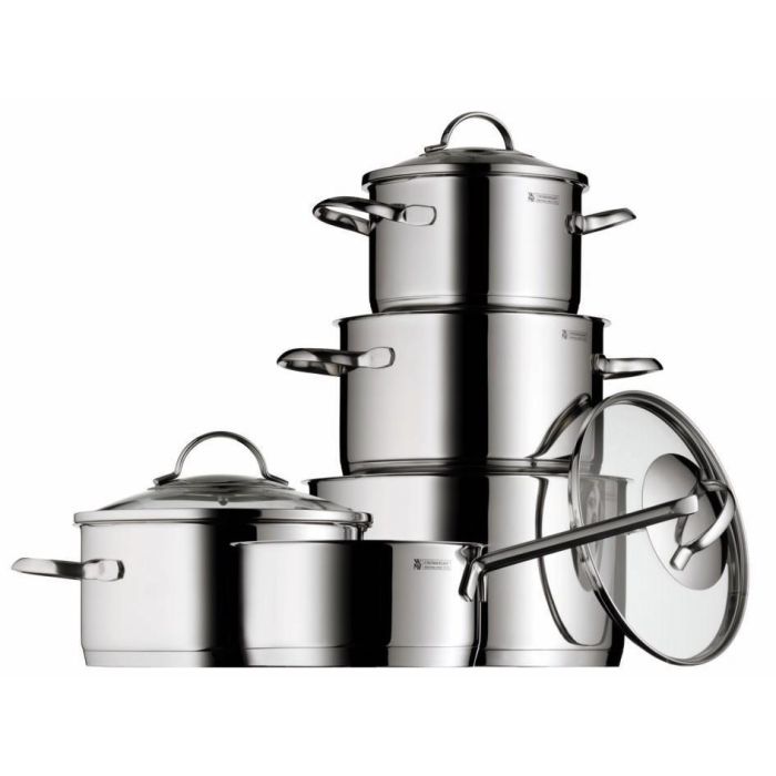 WMF Provence Plus - Set de Ollas y Cacerolas: Olla Baja 2.5L, Ollas Altas 1.9L, 3.3L, 5.7L y Cazo 1.7L, Plata 10