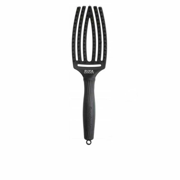 Olivia Garden FINGERBRUSH Cepillo de Pelo Combo Mediano Cerdas Jabalí y Nailon Full Black #M Tecnología Antiestática