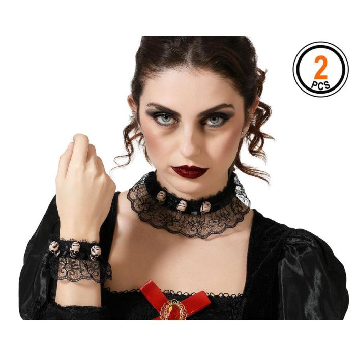 Set Halloween Collar Pulsera Calaveras Mujer Adulto