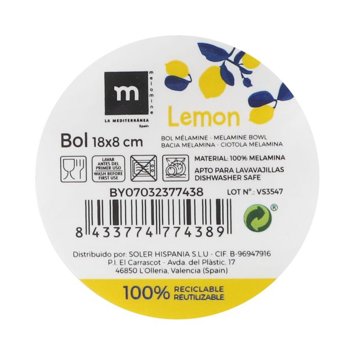 Bol de melamina brillo Lemon 18x8 cm - La Mediterranea (24 Unidades) 1 Bol de melamina brillo Lemon 18x8 cm - La Mediterranea (24 Unidades) 1