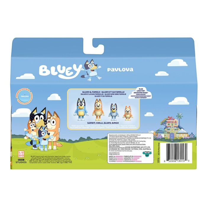 MOOSE 18916 Pack 4 Figuras Let'S Play Chef Bluey, Bingo, Bandt y Chill de la familia de Bluey para +3 años 3