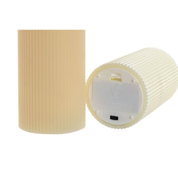 DKD Home Decor Vela Decorativa LED de Cera Estilo Scandi Beige Blanco 7.5x7.5x16cm (Juego 6 Unidades, 190gr/ud) 2