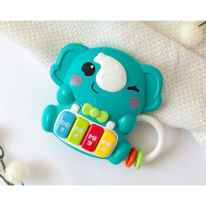 KioKids Juguete Interactivo Musical Elefante con Luces y Sonidos para Bebés +6 Meses, Desarrollo Coordinación Mano-Ojo