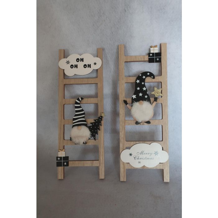 DKD Home Decor Decoración Navidad Moderna Escalera de MDF Natural, Negro y Blanco, 1.5x16x46 cm (6 Unidades) Surtido Aleatorio