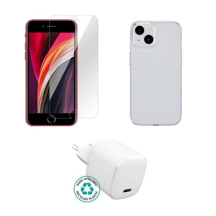 eSTUFF Kit Cargador, Funda, Cristal para iPhone SE (2022) - Incluye referencias ES637028, ES67100020, ES501050