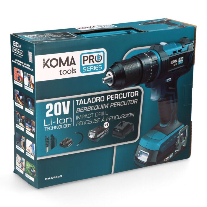 Koma Tools Kit taladro percutor/atornillador 20V con batería 2.0Ah, cargador, brocas y accesorios 3 Koma Tools Kit taladro percutor/atornillador 20V con batería 2.0Ah, cargador, brocas y accesorios 3