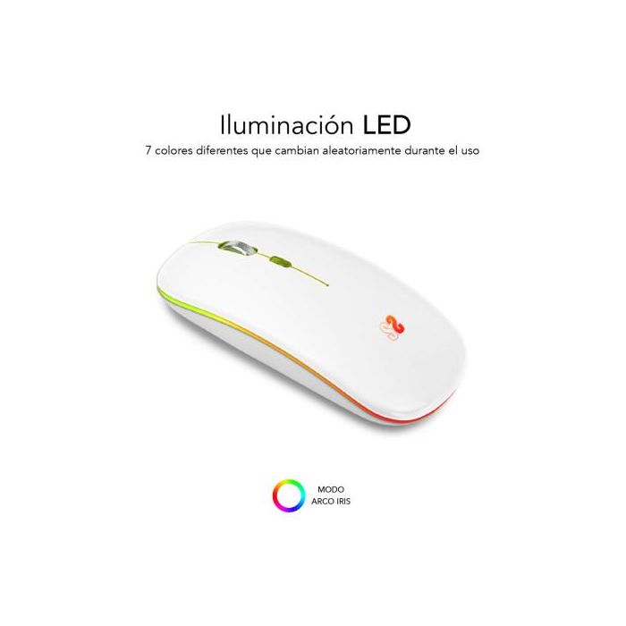 Ratón Inalámbrico por Bluetooth Subblim LED Dual Flat/ Batería recargable/ Hasta 1600 DPI/ Blanco 2