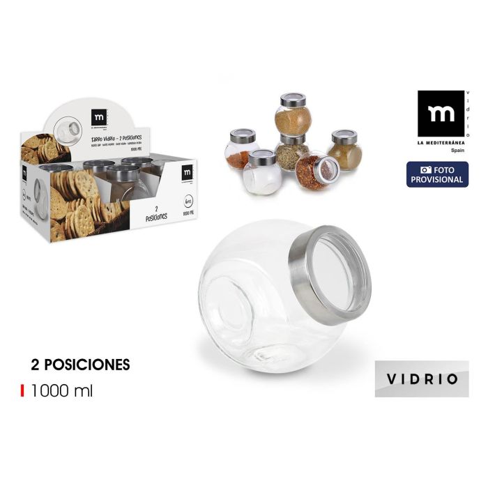 La Mediterranea Tarro de Vidrio 2 Posiciones 1000 Ml (Ancho 10.1 cm, Alto 14 cm, Largo 13.8 cm) 0 La Mediterranea Tarro de Vidrio 2 Posiciones 1000 Ml (Ancho 10.1 cm, Alto 14 cm, Largo 13.8 cm) 0