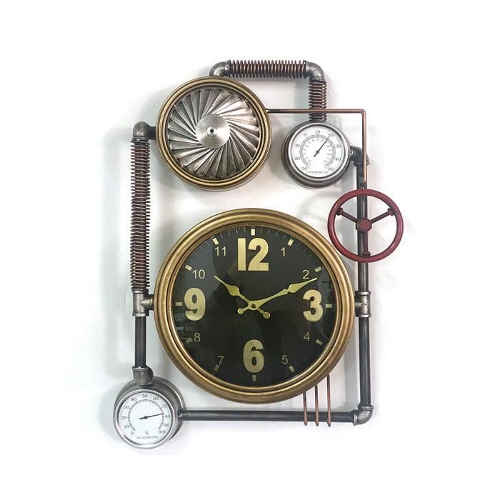 DKD Home Decor Reloj de Pared Grande Loft Dorado, Fabricado en Hierro y Cristal. Dimensiones: 73 cm alto x 50.5 cm ancho x 12 cm largo.