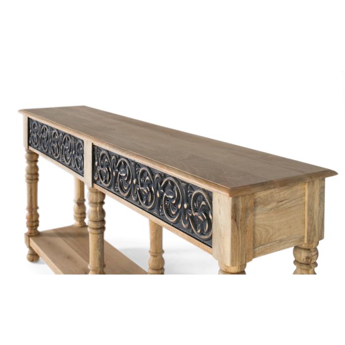 GINER Y COLOMER Consola de Madera de Mango con Acabado Natural y Gris Patinado, 174x47 cm 2