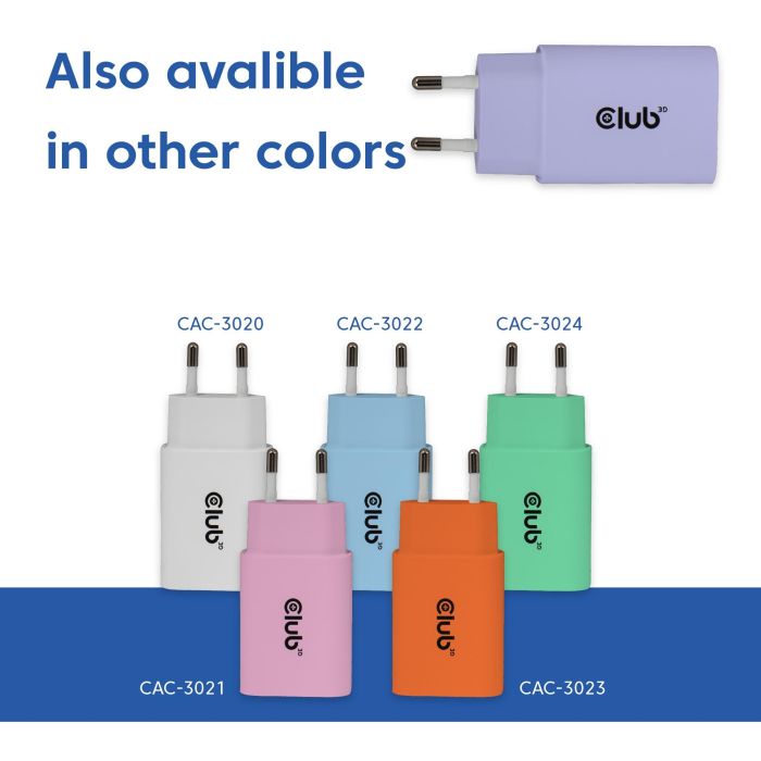 Club3D Lifestyle Ladegerät USB-C 30Watt. 2Stk lila retail 5 Club3D Lifestyle Ladegerät USB-C 30Watt. 2Stk lila retail 5