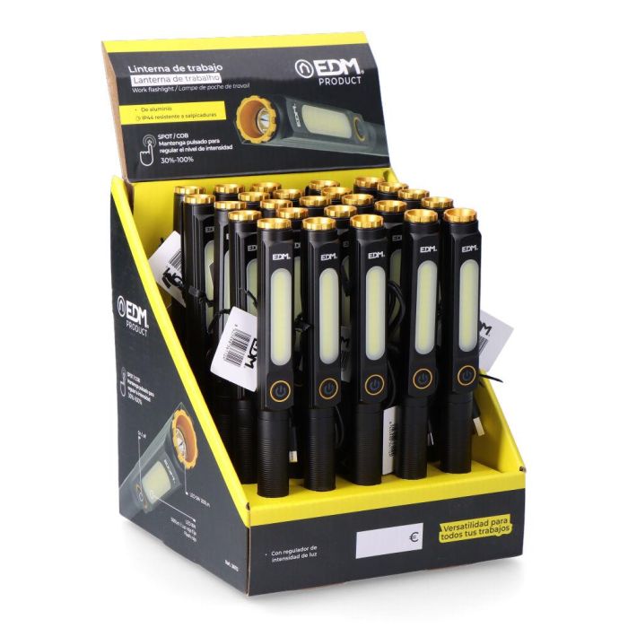 Edm Linterna de trabajo spot 5W / COB 8W, aluminio, IP44, 6500K, 200-500 lm, batería litio, USB tipo C, imán y clip 4 Edm Linterna de trabajo spot 5W / COB 8W, aluminio, IP44, 6500K, 200-500 lm, batería litio, USB tipo C, imán y clip 4