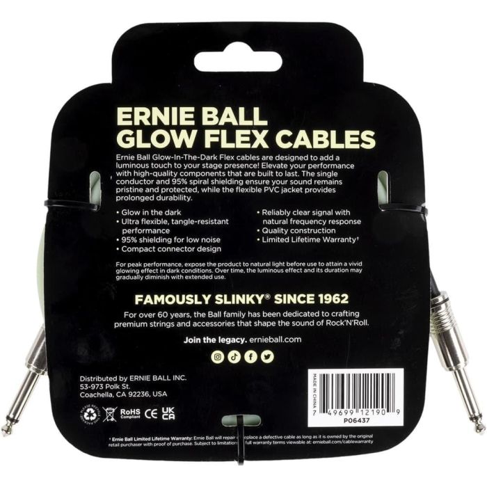 Cable Eb Instrumento Flex Jack-Jack Ss 6 M - Fosforescente 1 Cable Eb Instrumento Flex Jack-Jack Ss 6 M - Fosforescente 1