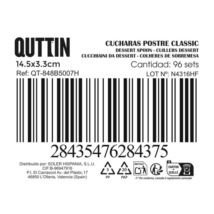 Set de 6 Cucharas Postre Classic 1.5 mm - Inde (12 Cajas) 2 Set de 6 Cucharas Postre Classic 1.5 mm - Inde (12 Cajas) 2