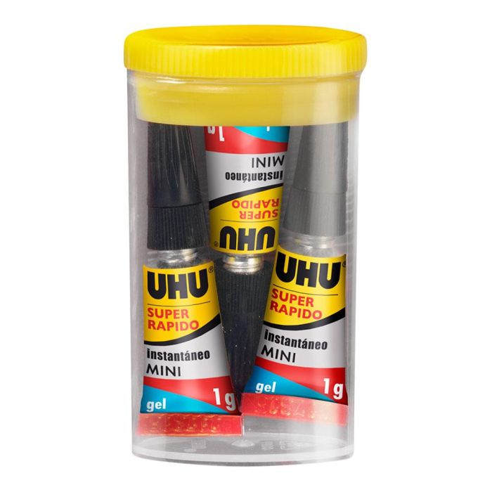 Uhu 36527 Pegamento Super Rápido Minis Gel Caja 3 x 1 g Transparente Extrafuerte Sin Goteo Ideal Materiales Porosos 1