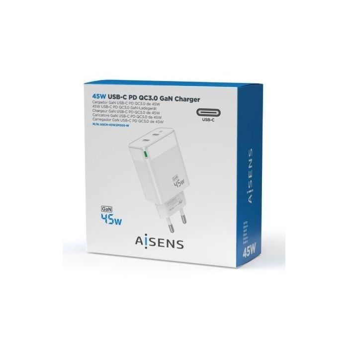 Aisens Cargador Gan 45 W, 2Xusb-C Pd3.0 Qc4.0, Blanco 3 Aisens Cargador Gan 45 W, 2Xusb-C Pd3.0 Qc4.0, Blanco 3