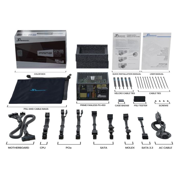 Seasonic PRIME PX-500 Fuente de Alimentación 500W 80 PLUS Platinum Fanless ATX Completamente Modular 8