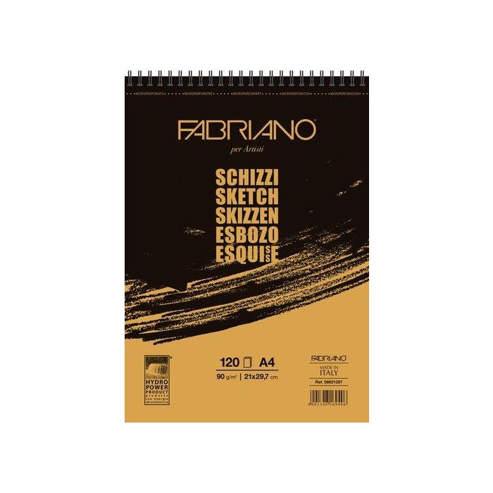 Bloc De Dibujo Fabriano Esbozo Con Espiral Liso Papel Marfil A4 90G 60H