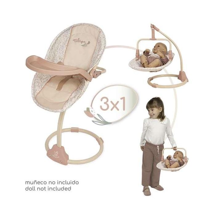 Decuevas Trona Columpio Tulipe 3x1 para Muñecas hasta 50 cm, 30x31x60 cm