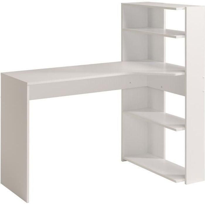 Parisot JUNIO Escritorio Esquinero Aglomerado Blanco Contemporáneo con Bandeja y 2 Estantes L 122 x P 64 x H 121 cm Parisot JUNIO Escritorio Esquinero Aglomerado Blanco Contemporáneo con Bandeja y 2 Estantes L 122 x P 64 x H 121 cm