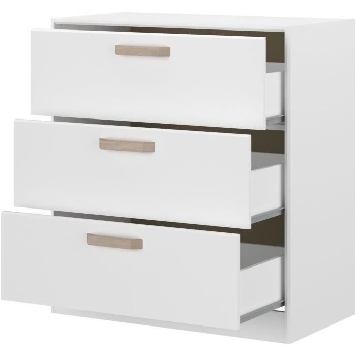 Cómoda DREAM de 3 cajones - Tablero de partículas - Decoración blanca - L79,7 x H87,8 x P43,8 cm 4 Cómoda DREAM de 3 cajones - Tablero de partículas - Decoración blanca - L79,7 x H87,8 x P43,8 cm 4