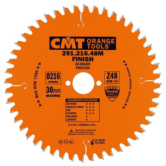 CMT 216-30-2,8 (Z-48) Sierra Circular 216x30mm 2.8mm 48 Dientes Madera Blanda/Dura Cortes Transversales y Veta
