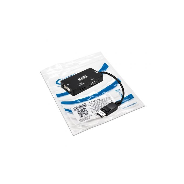 Nano Cable 10.16.3301-BK Conversor Displayport Macho a VGA Hembra, DVI Hembra, HDMI Hembra, 15cm, Negro