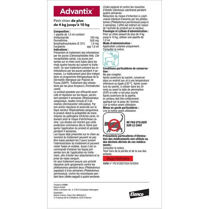 Advantix Pipetas Antiparasitarias para Perros Pequeños de 4 a 10 kg - 6 Pipetas