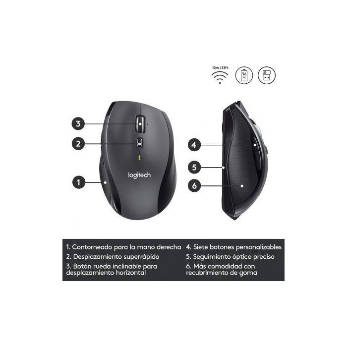 Logitech M705 Marathon Ratón Inalámbrico RF Charcoal con Desplazamiento Hiper-Rápido, Seguimiento Láser y Hasta 3 Años de Batería 4 Logitech M705 Marathon Ratón Inalámbrico RF Charcoal con Desplazamiento Hiper-Rápido, Seguimiento Láser y Hasta 3 Años de Batería 4