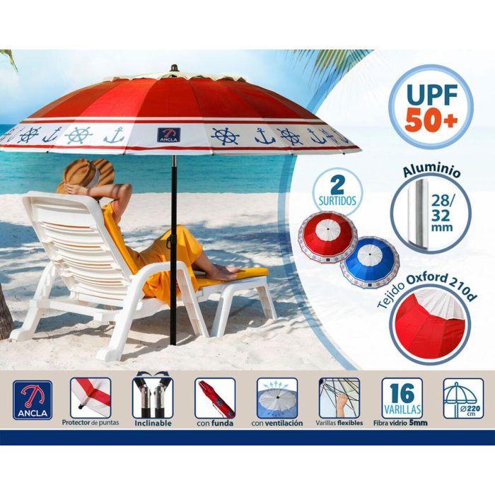 Sombrilla de playa Ø 220 cm SPF50+ Ancla 3 Sombrilla de playa Ø 220 cm SPF50+ Ancla 3
