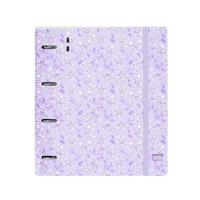 Carpeta Con Recambio Safta Din A4 Cuadro 5 mm Polipropileno Foam 4 Anillas 35 mm Estampados Floral Lila