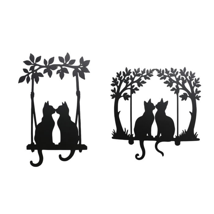 DKD Home Decor Decoración Pared Gatos Shabby Chic Metal Negro 70x43 cm - Set de 2 Unidades (Surtido Aleatorio)