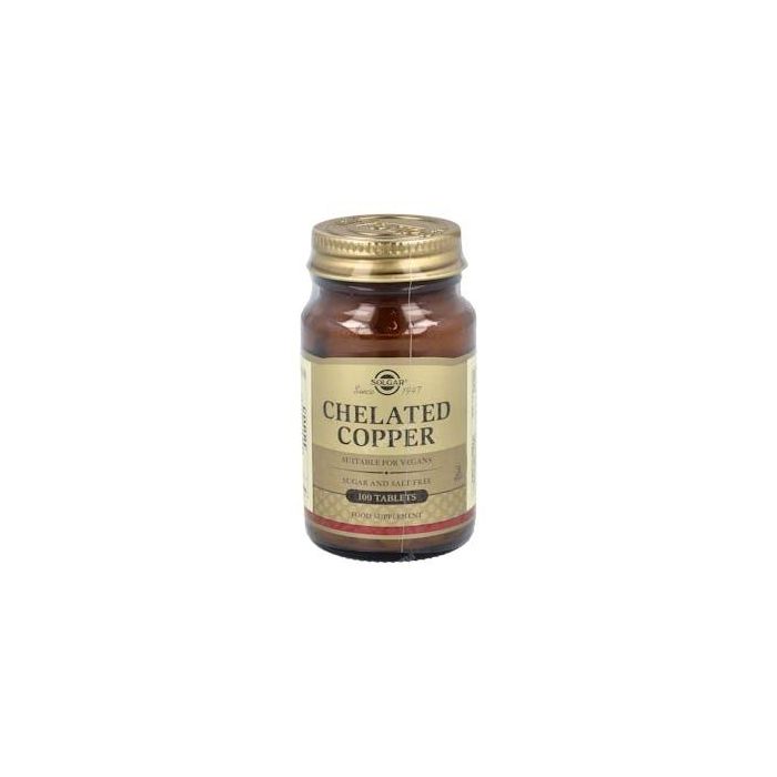 Solgar Cobre Quelado 100 Comprimidos - Suplemento de Alta Absorción para Sistema Inmunitario, Cabello y Piel. Apto Veganos.