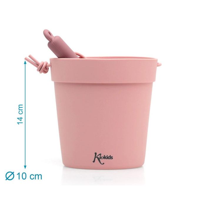 Kiokids Set de Juego de Playa 100% Silicona Rosa 5 Piezas (Cubo, Pala, 3 Figuras) | Suave, Seguro, Ecológico | +18 Meses 3