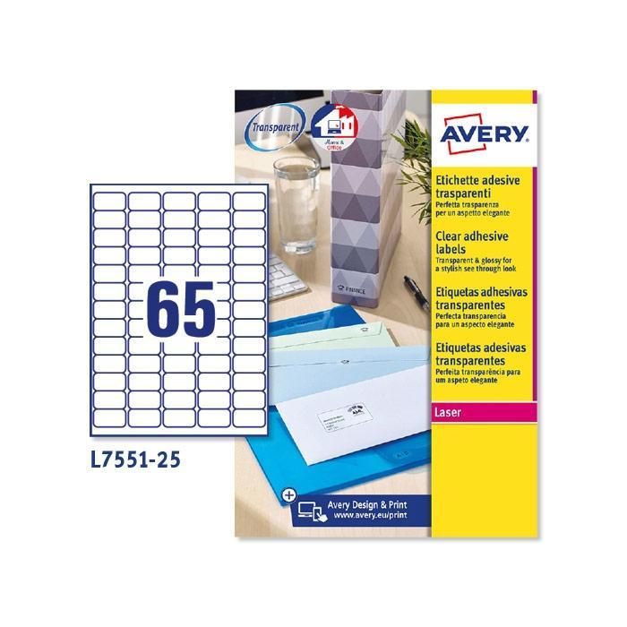 Avery Etiquetas Adhesivas Mini 38,1x21,2 Láser Para Envíos 65 X 25H Transparentes