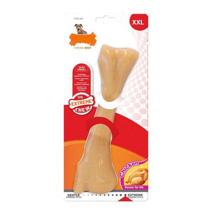 Nylabone Dura Chew Monster Bone XXL Hueso de Nylon Resistente Sabor Pollo para Perros Masticadores Potentes | Limpieza Dental
