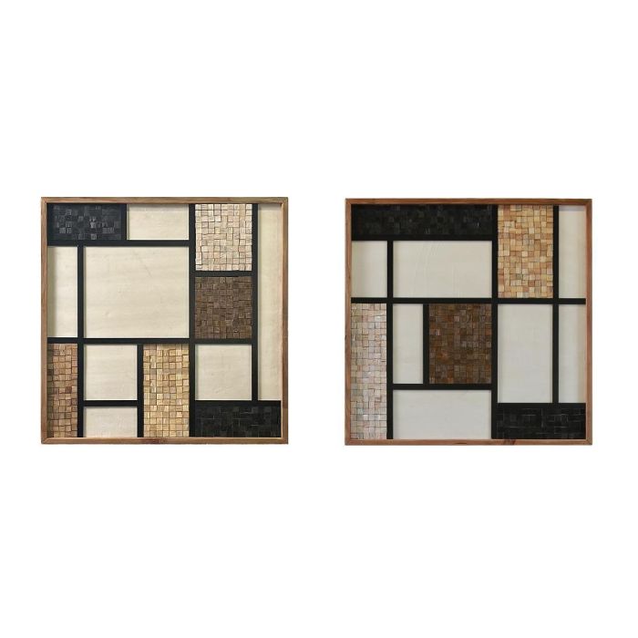 DKD Home Decor Cuadro Moderno Abstracto de Madera Reciclada Pino Marrón y Blanco 82x82x4 cm (2 Unidades)