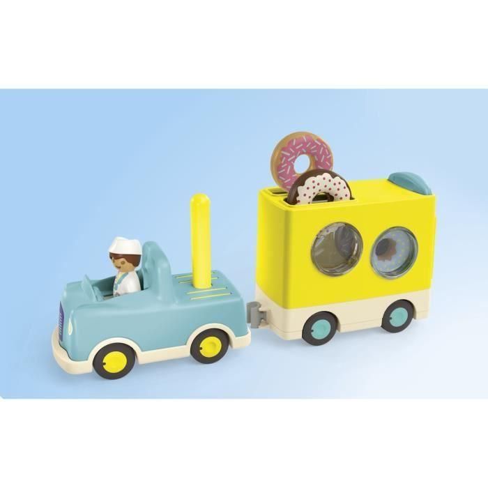 Playmobil Camión de Donuts Junior con Figura Vendedor, Remolque, Función Apilamiento y Clasificación, incluye 4 Donuts, para niños +1 año 5