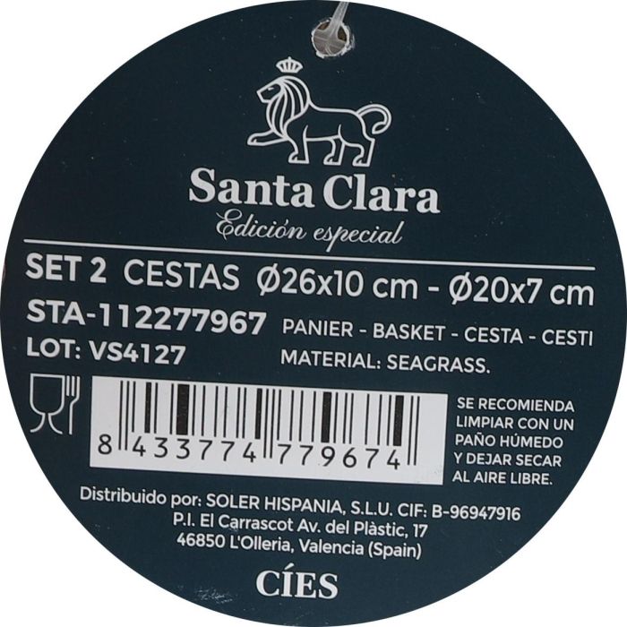 Inde Set de 2 Cestas Staclaracies Santa Clara, Dimensiones: 26 cm x 10 cm x 26 cm y 20 cm x 7 cm (4 Unidades) 6 Inde Set de 2 Cestas Staclaracies Santa Clara, Dimensiones: 26 cm x 10 cm x 26 cm y 20 cm x 7 cm (4 Unidades) 6