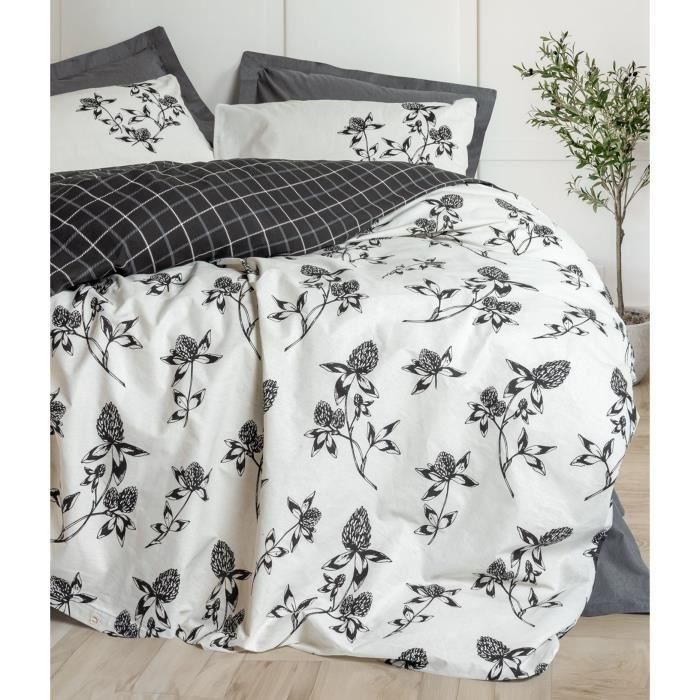 Juego de cama - 1 funda nórdica 220x240 cm + 2 fundas de almohada 60x60 cm - 100% algodón - Antracita 2 Juego de cama - 1 funda nórdica 220x240 cm + 2 fundas de almohada 60x60 cm - 100% algodón - Antracita 2