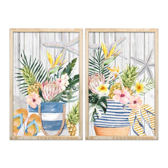 DKD Home Decor Cuadro Mediterráneo Azul de MDF 60x40x1.8 cm. Set de 2 unidades para Decoración de Verano