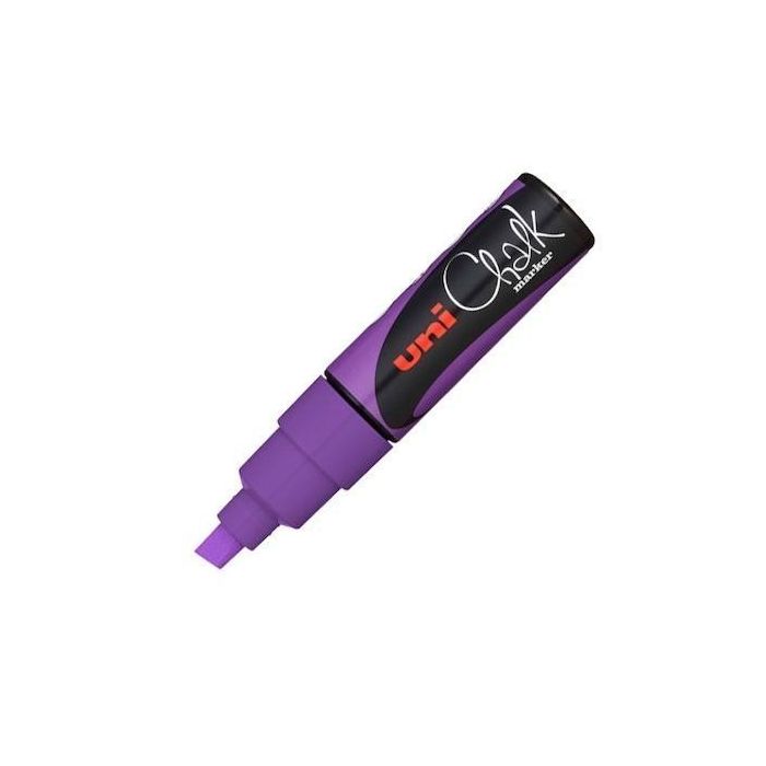 Uniball Marcador Tiza Líquida PWE-8K Violeta. Punta Biselada para Pizarras, Vidrio y Exteriores. Borrado Húmedo (6 Unidades) (6 Unidades)