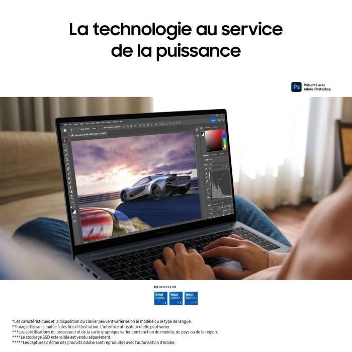 Portátil Samsung Galaxy Book4 de 15,6 pulgadas, Intel Core i5U, 8 GB de RAM, SSD de 256 GB, gráficos Intel, AZERTY, color gris. 2