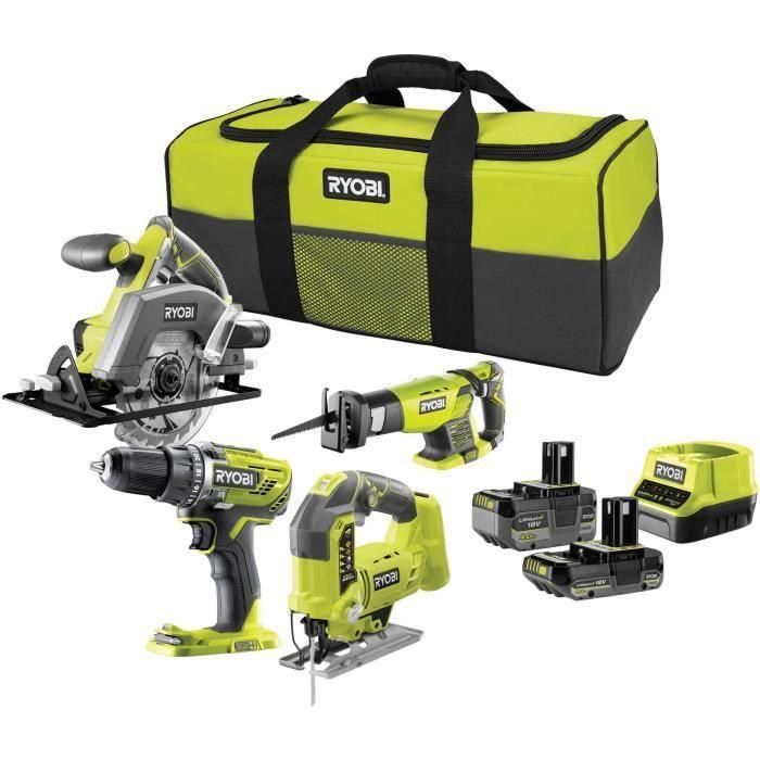 Paquete de 4 herramientas inalámbricas RYOBI One + RCK184C-242S - Taladro - 3 sierras circulares, sierra de calar, sable - 2 baterías 2Ah y 4Ah Paquete de 4 herramientas inalámbricas RYOBI One + RCK184C-242S - Taladro - 3 sierras circulares, sierra de calar, sable - 2 baterías 2Ah y 4Ah