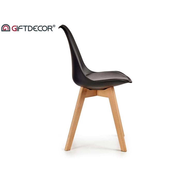 Silla Plastico Con Patas Madera Negro Giftdecor 42X80CM (4 Unidades) 3 Silla Plastico Con Patas Madera Negro Giftdecor 42X80CM (4 Unidades) 3
