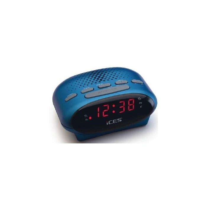 Lenco ICR-210 Radio Reloj Despertador Digital FM PLL con Pantalla LED de 1.52 cm, Función Snooze y Alarma, Azul