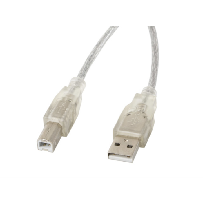 Lanberg CA-USBA-12CC-0018-TR Cable USB A a USB B Macho, USB 2.0, 1.8m, Transparente, Chapado en Oro