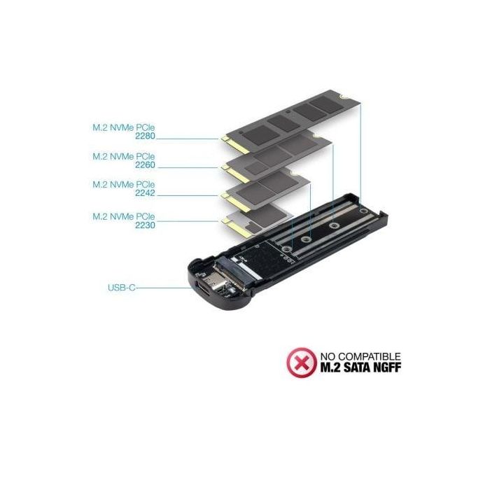 TooQ TQE-2201R Caja Externa SSD M.2 NVMe USB 3.1 Gen2 10Gbps Sin Tornillos Color Rojo Aluminio Incluye Cables USB-C 3