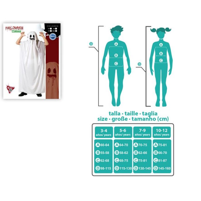 Disfraz Fantasma Blanco Con Capucha Niño 10-12 Años 3 Disfraz Fantasma Blanco Con Capucha Niño 10-12 Años 3